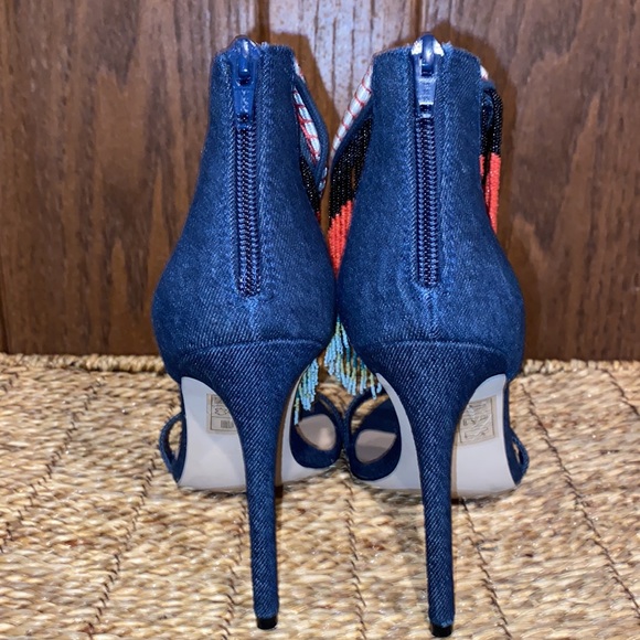 ALDO Back Zip Franssie Beaded Denim Fringe- 4.5” Stiletto Heels-Women’s size 7 - Picture 6 of 12